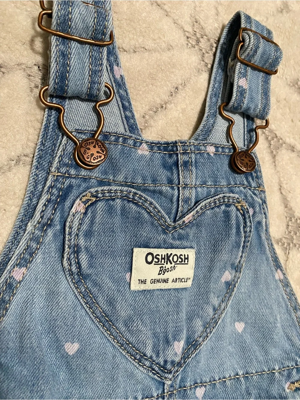 OshKosh B'gosh Baby Girl Denim Overalls with Pink Hearts 12 Months